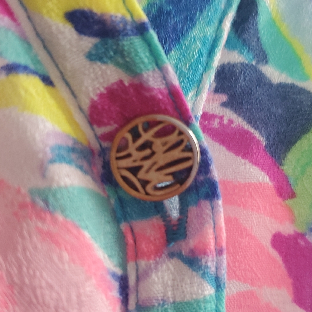 Lilly Pulitzer Relaxed Pink and Blue Pleated Blouse - Picture 2 of 4